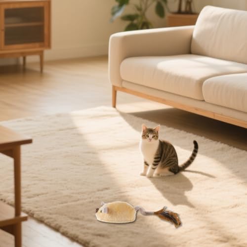 Orivin Elektrische Spielmaus Für Katzen, Mäuse-Katzenspielzeug Mit Fernbedienung, Interaktive Spielzeugmaus Mit Licht, Realistische Geräusche