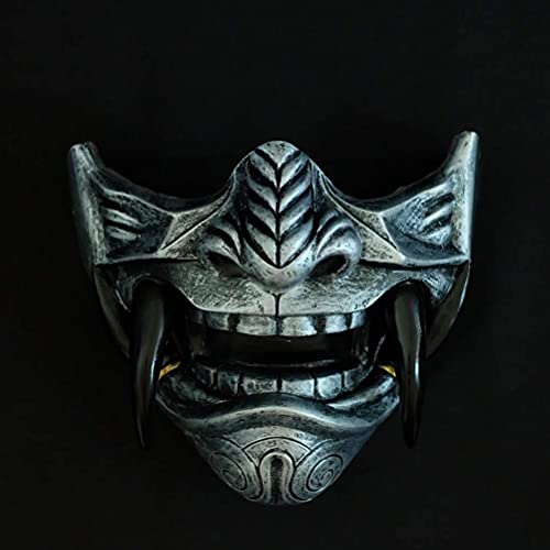 Half Face Cover -3D Japanese Demon Face Cover Resin Ghost Cosplay Helmet Half Face Cover Halloween C
