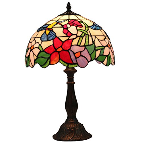Odziezet Lámpara de Mesa 12 Pulgadas Estilo de Tiffany Europea Vintage Pastoral Rosa Rugosa Stained Vidrio Retro Lámpara de Mesita Dormitorio