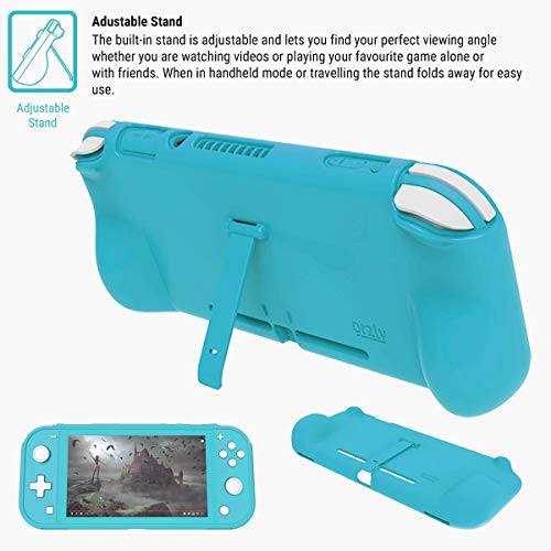 Orzly Grip Case for Nintendo Switch Lite – Case with Comfort Padded Hand Grips, Kickstand, Pack of Thumb Grips - Blue