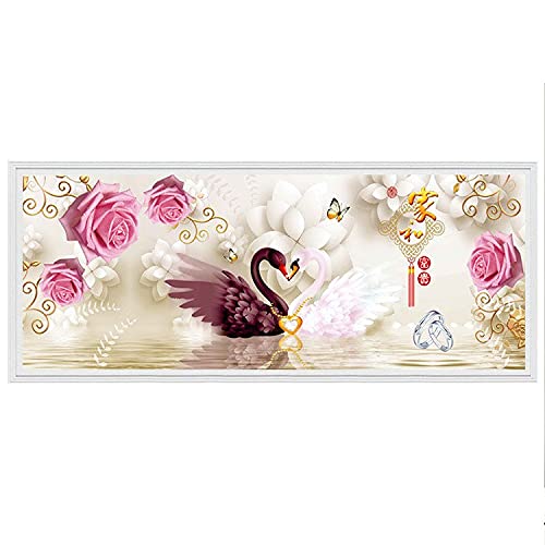 Diamond painting cygne noir et blanc 5D pour grand salon moderne 80x220cm