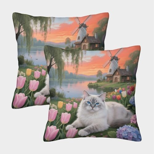 Funda De Cojín con Gato Plateado Juego De 2, Microfibra Suave Funda De Almohada con Cremallera Invisible, Funda Cojín Decorativo para Sofá Coche Cama Sillas, 45x45cm