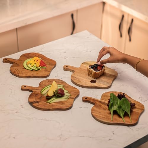 Image of Harvest Serving Board | Apple Shaped Board Set of 4 | Handcrafted Wooden Cutting & Serving Boards for Snacks, Fruits, Cheese & Appetizers | Food-Safe Platter