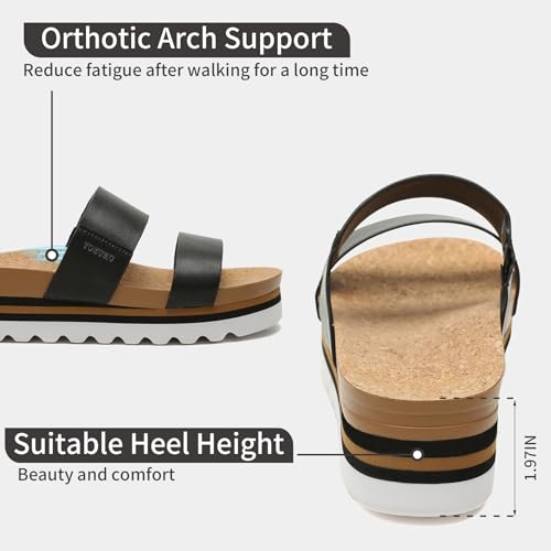 Image of Yozuru Womens Platform Sandals with Arch Support Slip on Slides Comfortable Summer Beach Sandals Cork Footbed Cushion Wedge Sandals for Women