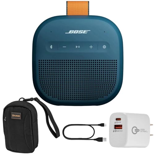 Bose New SoundLink Micro Portable Bluetooth Speaker (2nd Gen), Wireless Outdoor Speaker, Up to 12 Hours Battery Life, Waterproof and Dustproof with Travel Bag and 20W Wall Charger (Twilight Blue)