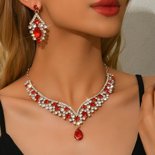Image of Shning Diva Fashion Stylish Crystal Jewelllery Set for Women | Statement Necklace with Matching Teardrop Earrings | Luxury Elegant Wedding Party Choker Jewelry