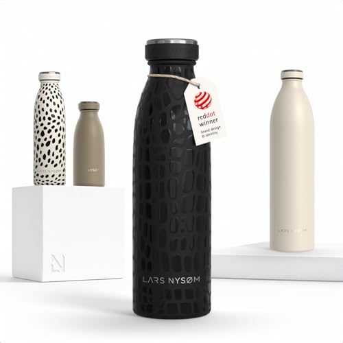 Image of LARS NYSOM Stainless Steel Insulated Water Bottle 12oz 17oz 25oz 34oz 51oz | Insulated Thermo Flask for Hot and Cold Beverages | Leakproof Drinking Bottle (Black, 17oz)