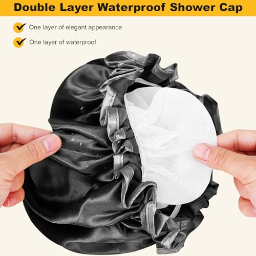 Double Layer Shower Hair Cover for Bathroom Kitchen,Shower Cap, Shower Hat, Waterproof Soft Shower Caps for Women - Image 4