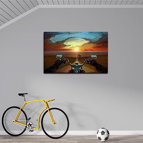Wall Hdq Motorcycle Wall Art Vintage Motorcycle Rider Artwork Wall Decor For Men Abstract Famed Paintings For Home Office Bedroom Living Room Decoration Ready To Hang (28 X 44 Inch) #TOP5