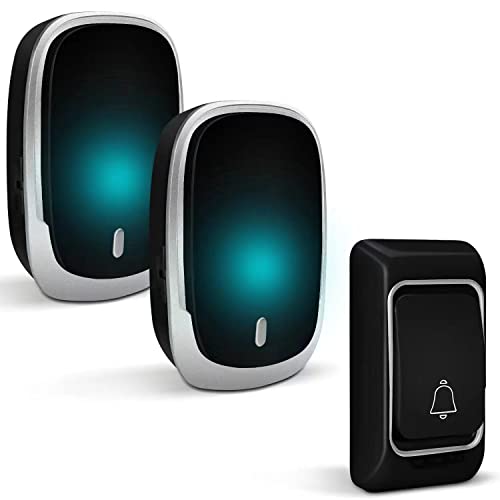 ワイヤレスチャイム 呼び鈴 玄関チャイム 音と光で呼び出しチャイム LED提示ライト 4段階音量調節 36曲選択 最大300M無線範囲 防水防塵 ドアベル ドアチャイム 介護 飲食店 浴室などに適用 電池式 受信機2個 送信機1個
