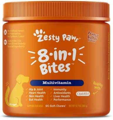 Multifunctional Supplements for Dogs - Glucosamine Chondroitin for Joint Support, Probiotics for Gut & Immune Health – Omega Fish Oil with Antioxidants and Vitamins for Skin & Heart Health - 90 Count