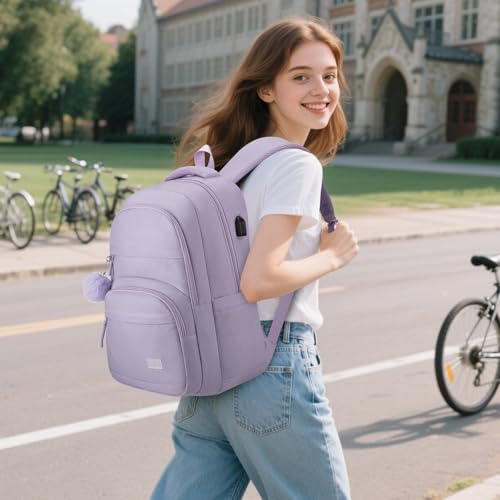 Image of YAMTION 17.3 Inch School Bag Laptop Backpack Teen for Girls Women, Aesthetic College Bookbag for Student,Purple