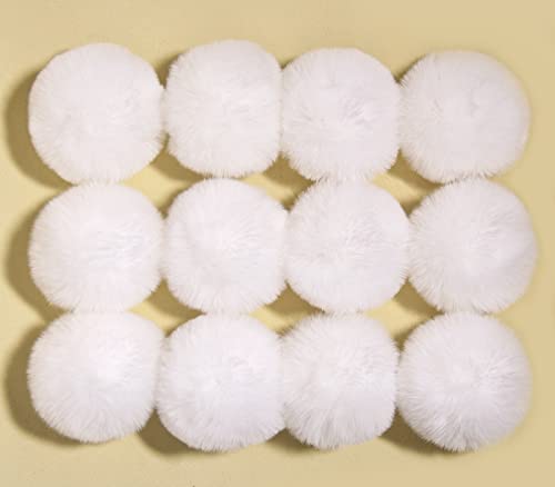 Furling Pompoms DIY Pack of 12 Faux Fur Pom Poms for Hats Soft Knitting Accessories (White, 8cm)