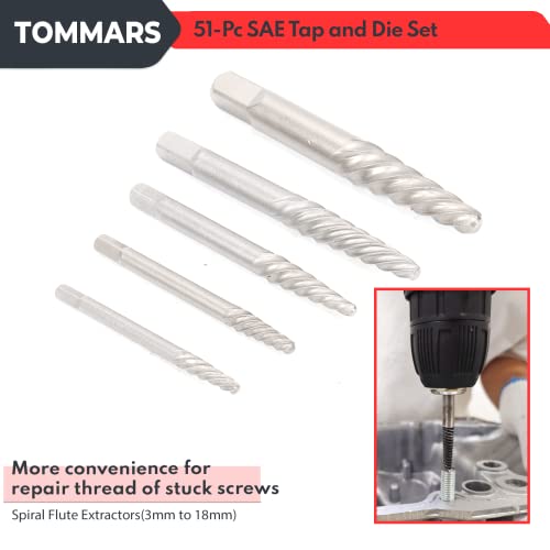 TOMMARS 51-Pc 1/4-20 to 1-14 Jumbo Tap and Die Set SAE Round Threading Dies for Threading and Rethreading Internal and External Threads - Thumbnail 7