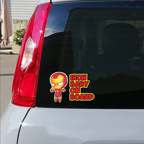 Aufkleber Baby On Board für Auto - Baby an Bord / Baby in Car Aufkleber Aufkleber lustige Superhelden - Baby Safety Sign Car Sicherheit (Iron-Baby)