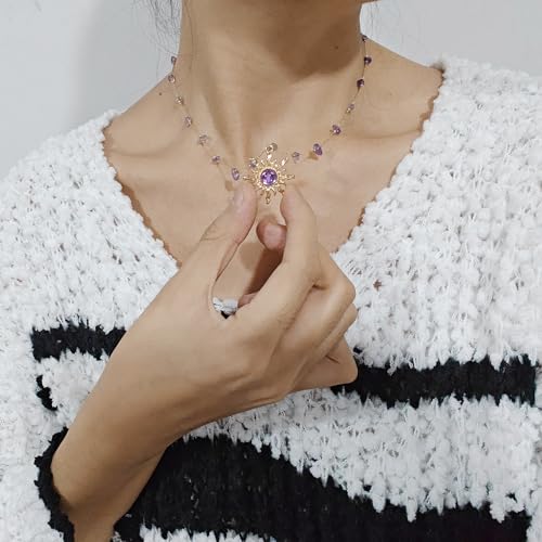 Aktully Crystal Sun Necklace for Women 18K Gold Plated Sun Pendant Necklace Natural Stone Crystal Choker Necklace Healing Crystal Necklace Christmas Trendy Jewelry for Women2