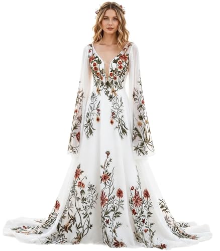 TPonline Boho Floral Embroidered Long Sleeve...