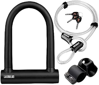 Bike U Lock, Heavy Duty High Security D Shackle Bike Lock with 4FT/1.2M Steel Flex Cable and Sturdy Mounting Bracket for Bikes, Bicycle,Motorbikes, Motorcycles (21x16cm)
