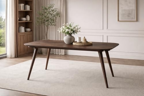 Image of WOODLAB Solid Sheesham Wood 6 Seater Dining Table Set | Wooden Six Seater Dining Table with Cushioned Cane Back Chairs Furniture for Living Room, Home, Hotel and Restaurants - Walnut Finish