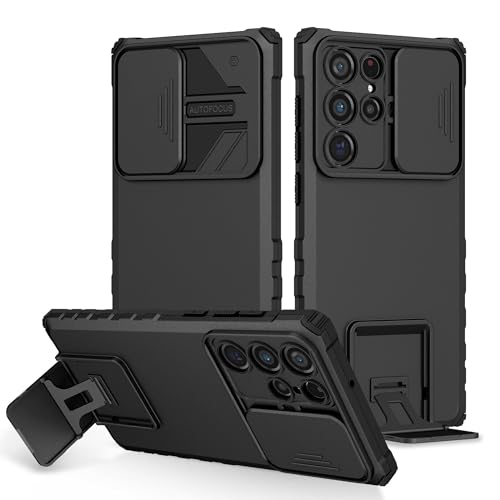 PANXIYUE Funda Samsung Galaxy S22 Ultra, Carcasa Protección Deslizante para la Cámara, con 360 Grados Full Body Anti-Shock Case Protector Bumper Silicona y Armor Soporte Carcasa, Negro
