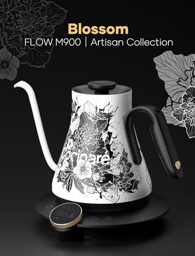 Image of Cocinare Artisan Collection Gooseneck Electric Kettle, ±0.5F Temperature Control for Pour Over Coffee & Tea, 1500W Fast Heating, Stainless Steel Interior, 0.9L, Blossom Design