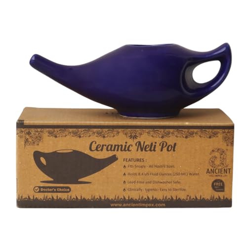 Ancient IMPEX Ceramic Neti Pot 250 Ml (Violet) with 5 Sachets Neti Salt | Natural Remedy for Nasal Wash Sinus Relief & Nasal Hygiene | Ayurveda Nasal Irrigation Pot