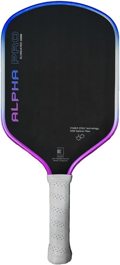 Engage Pursuit Alpha Pro 16mm Pickleball Paddle - Raw Carbon Fiber Face, 8.0 oz Elongated Control Paddle for All-Court Play