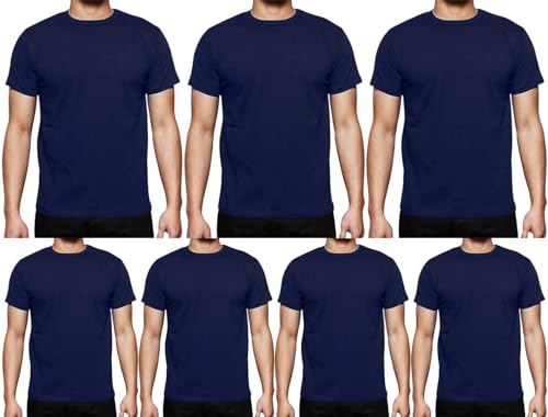 Image of Gaffer Mens T Shirts Plain Crew Neck Cotton Top Tees Workwear Undershirts Gym Running Workout Classic Basic T-Shirt Short Sleeve 7 Pack - Navy L