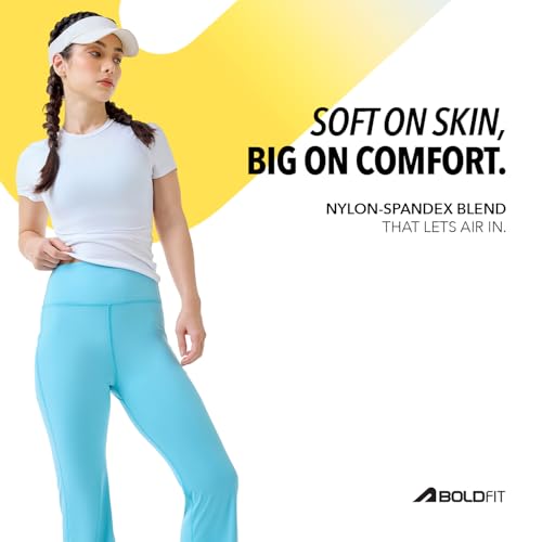 Image of Boldfit Limitless Nyloflex Flare Pants for Woman Leggings for Women Full Length Stretchable Gym Pants for Women Workout Flare Pant for Yoga, Pilates, Gym for Daily Use Flared Palazzo for Woman