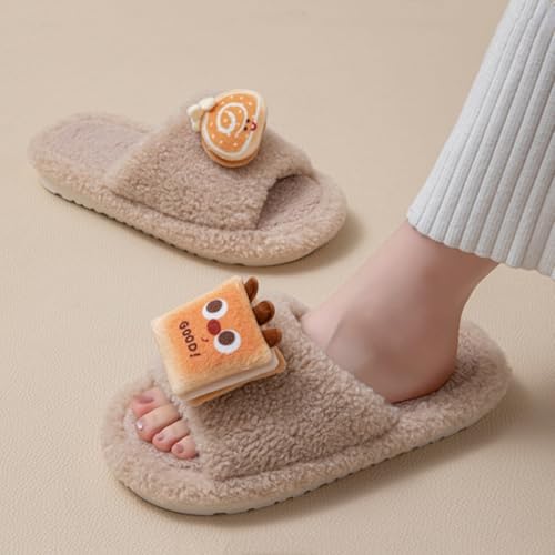 Cute Fuzzy Slippers for Women Men, Fluffy Open Toe Womens Mens Plush House Slippers4