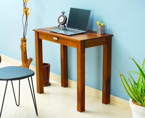 Image of Solid Wood Folding Study Table Laptop Computer Pc Writing Foldable Desk for Home & Office Space Saving Sleek Design (Brown Finish)