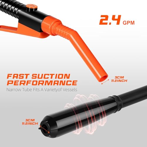 Image of Electric Fuel Transfer Pump, 2.4 GPM Portable Fluid Transfer Siphon Pump with Oil Pipeline, Battery Gas Pumps with 47 Inches Hose &Gloves for Car /RV(Orange)