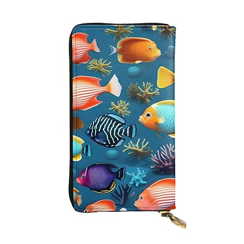 Submarine Reef Fish Picture Leather Long Clutch Wallet for Fashionable Girls and Women - Durable, Stylish, and Functional, Black, One Size