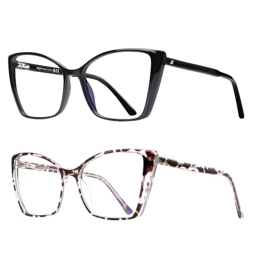 Image of 2 Pack Blue Light Blocking Glasses for Women, Oversized Trendy Cat Eye Computer Gaming Glasses Anti Glare & UV Glare RF6204 (Black + Leopard Cateye Frame)