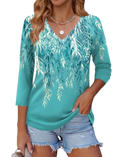 Image of Zeagoo 3 /4 Length Sleeve Womens Tops Casual V Neck Shirts Soft Basic Tees Business Work Blouses