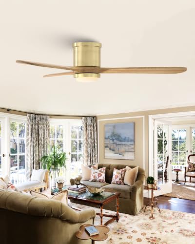 Image of 52 inch Low Profile Ceiling Fan with Lights and Remote, Gold Finish