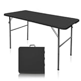 Gocamptoo Folding Table&comma;4ft Indoor Outdoor Heavy Duty Portable Folding Square Plastic Dining Table w&sol;Handle &lpar;Balck&rpar;