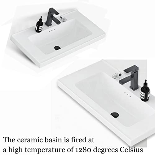 Lavabo de cerámica con estante de almacenamiento rectangular 6
