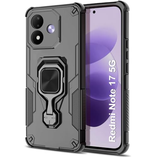 Image of TheGiftKart Tough Armor Bumper Back Case Cover for Redmi Note 17 5G | Ring Holder & Kickstand in-Built | 360 Degree Protection Back Case Cover for Redmi Note 17 5G (PC & TPU, Black)