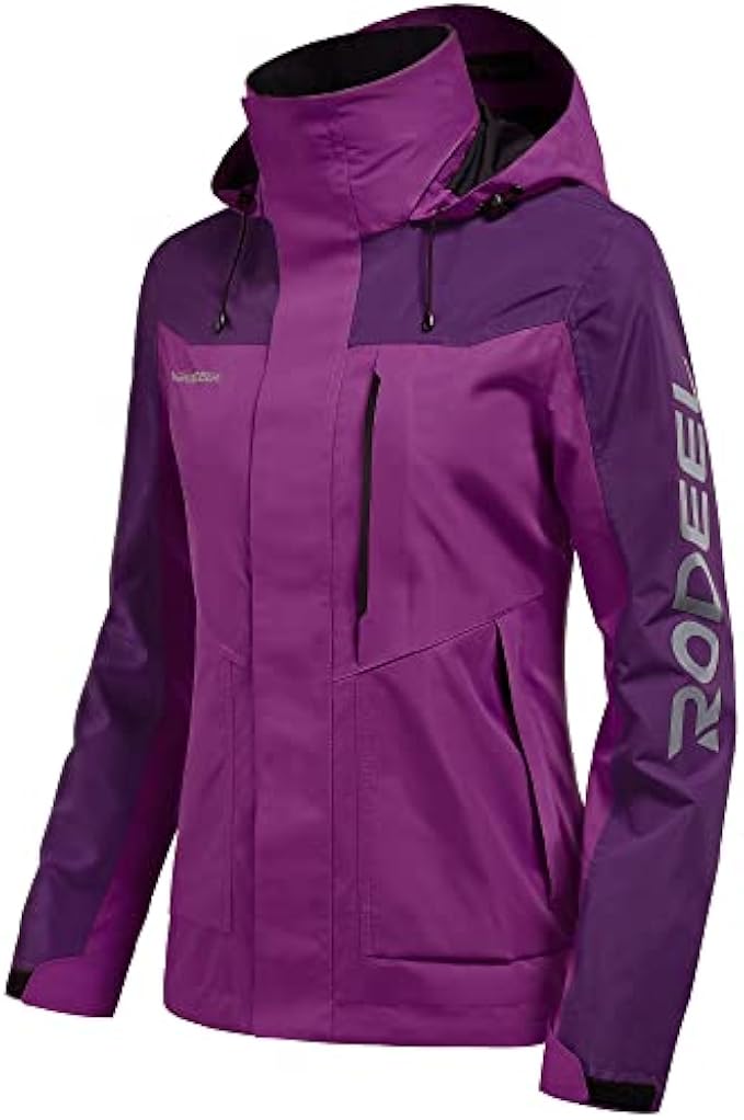 Rodeel Women's Waterproof Raincoat Outdoor Hooded Rain Jacket Windbreaker