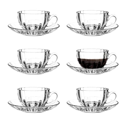 Glass Tea Cups and Saucers Set of 6 - Small Glass Coffee Mugs - Pumpkin Teacups for Espresso Cappuccino Latte Tea - Halloween Thanksgiving Decor Gift by binsakao - Used condition - CA$24.90