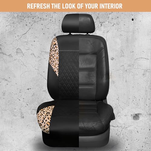 Image of CAR PASS Leather Leopard Two Front Seat Cover Only, Universal Quilting Waterproof Deluxe PU Premium Vinyl Luxury Car Seat Cover Airbag Compatible for Most Sedan,SUV,Truck(Two Front, Brown Leopard)