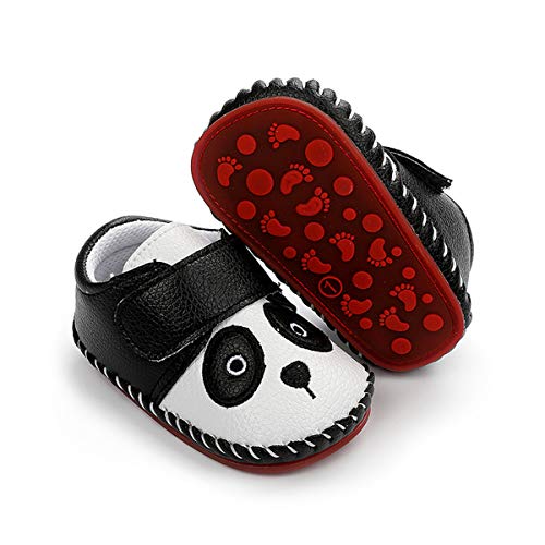 ENERCAKE Baby Girls Boys Shoes Pu Leather Non Slip Hard Bottom Walking Sneakers Infant Toddler First Walkers Cartoon Slippers Crib Shoes(12-18 Months Toddler, G-White Panda)