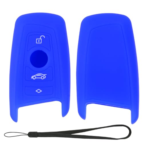 Velsman Car Smart Key FOB Silicone Case Cover Protector Holder Skin Compatible with BMW Trapezoid Style Key w/Wrist Strap - 3 Buttons - Please DOUBLE CHECK Your Key CONFIGURATION AND SHAPE (Blue)