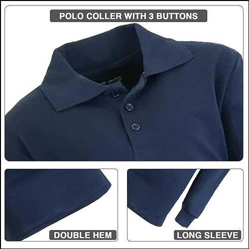 Men's Classic Pique Polo Shirt, Uniform Long Sleeve Polo Shirts, 3-Pack3