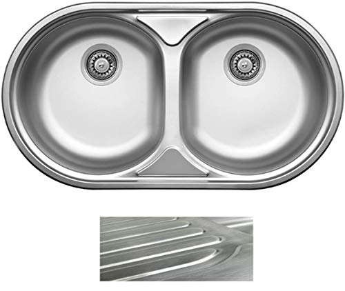 VBChome: Fregadero empotrable con orificio para grifo, 2 cuencos, 43,5 x 78 x 16 cm, estructura satinada, normal, doble fregadero, acero inoxidable, desagüe