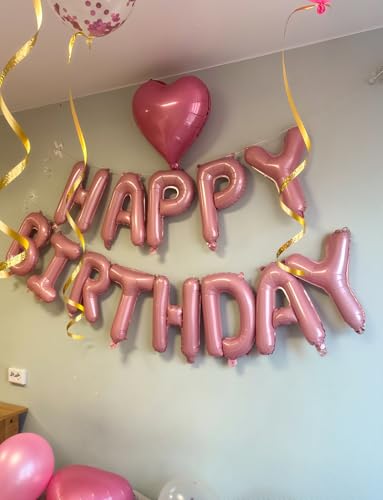 Image of Pink Happy Birthday Balloon Banner, 16 Inch Light Pink Happy Birthday Foil Letter Balloons, Sweet HBD Decorations for Baby Girl, First Birthday, Toddler, Baby Shower, Photo Backdrop
