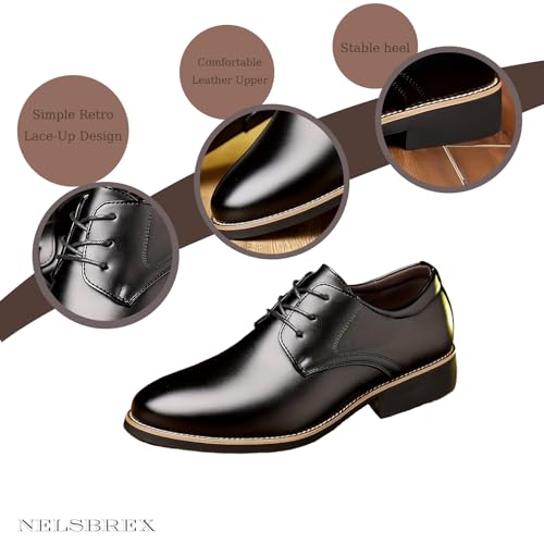 Men's Leather Chunky Heel Business Oxford Shoes Classic Pointed Toe Non-Slip Lace-Up Wedding Tuxedo Formal Shoes3