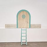  Kit Puerta Ratoncito Pérez de Madera color Azul  Puerta Mágica con Escalera y Vallas  Regalo Ideal Infantil de Madera