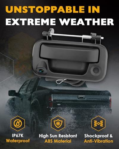 Image of Backup Camera Handle w /Rear View Mirror Monitor, Fits 04-16 Ford F150 F250 | Tailgate, Compatible with F350 F450 F550 Super Duty /Explorer, 4.3 inch Rear View, 170 Viewing Angle, Waterproof Reverse Camera